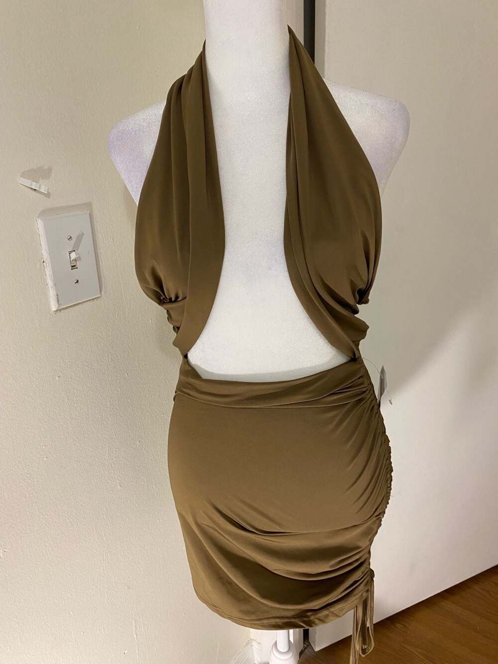 D&M Ruched Halter Mini Dress Brown Size S
